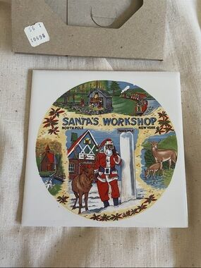 Santa's Workshop Ceramic Wall Tile or Trivet Featuring  Holiday Art/santa